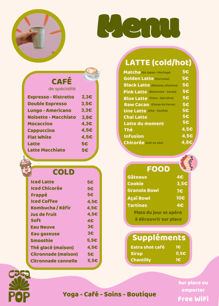 Menu Pâtisserie Moderne Rose (15 x 21 cm)